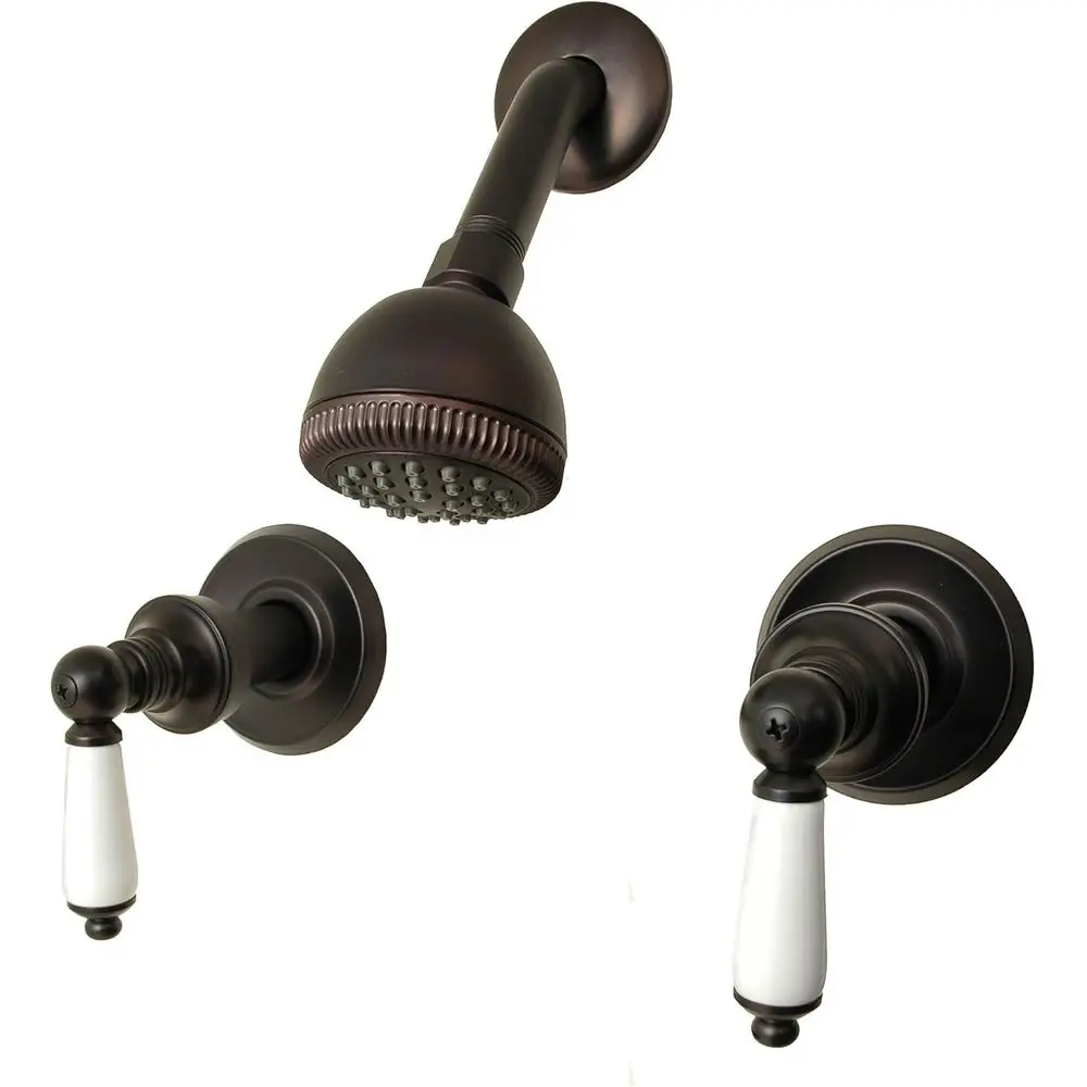 

8 Oil Rubbed Bronze Two-Handle Shower Faucet with Porcelain Lever Handles