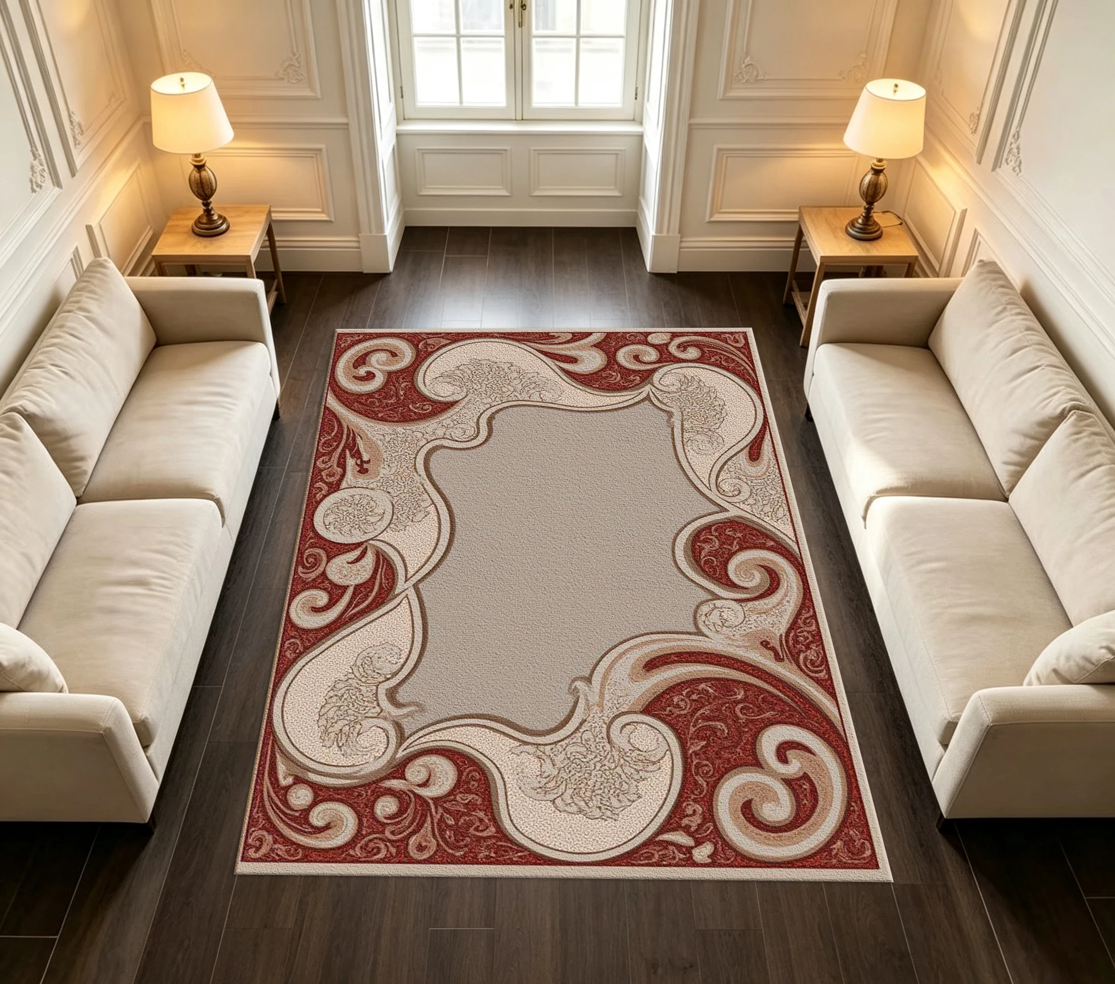 Vintage European Red-Brown Luxurious Border Carpet Classic Luxury Living Room Decoration
