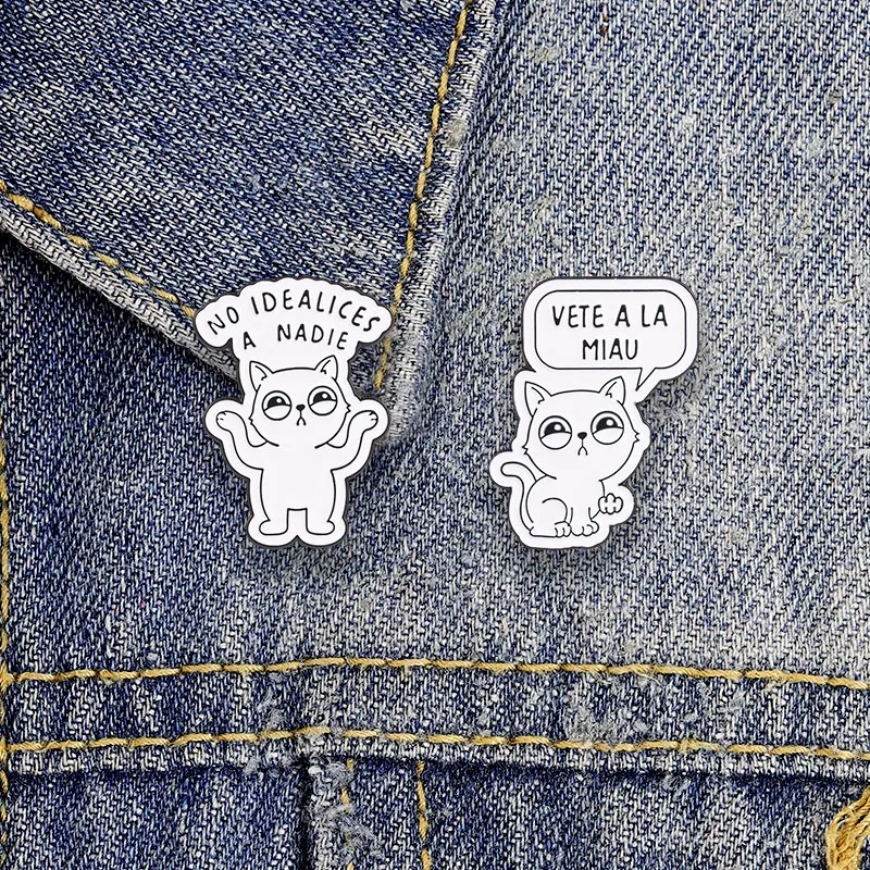 Funny Spanish Cat Quote Enamel Badges Set Vete A La Miau Pin Alloy Brooches Lapel Backpack Jewelry Gifts For Friends