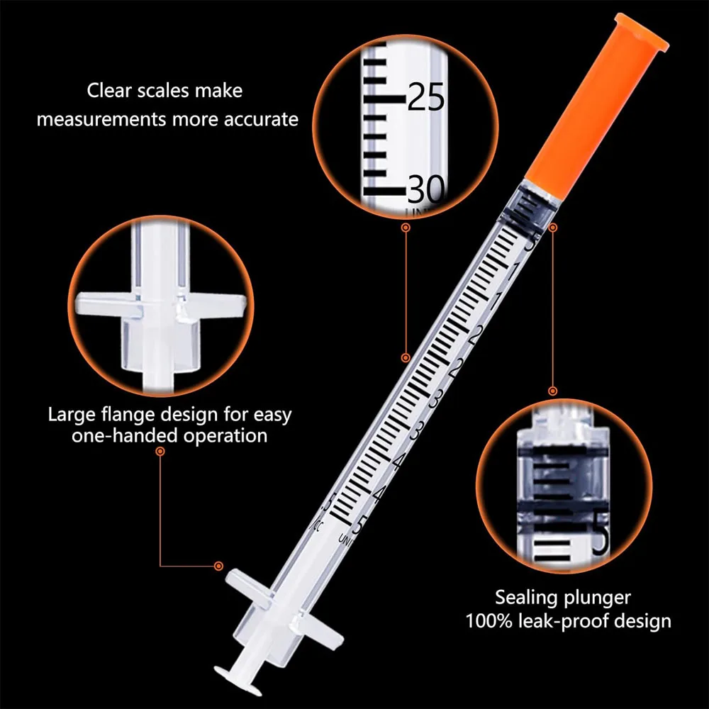 100Pcs Box 0.5ml Insulin Syringe 31G 5/16inch With Needle Sterile Disposable Individually Wrapped For Pets Animal