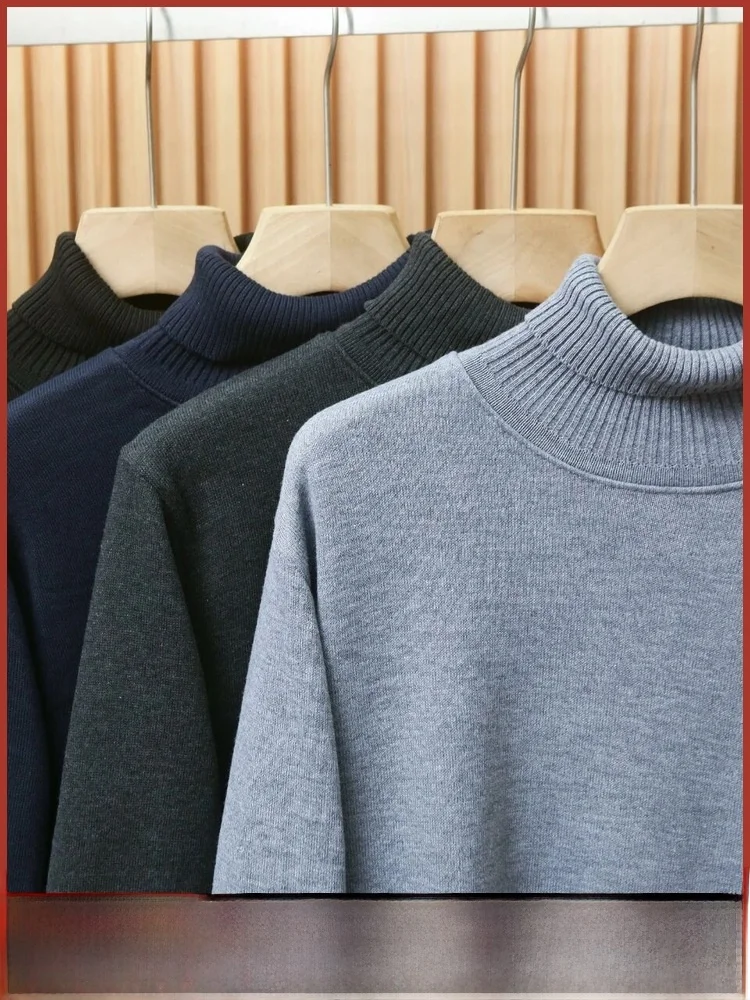 

Men's Basic High Collar Knitted Fce Lined Sweater Winter New Arrival Soft Polyester Fiber Busin Sle Faion Urban Youth