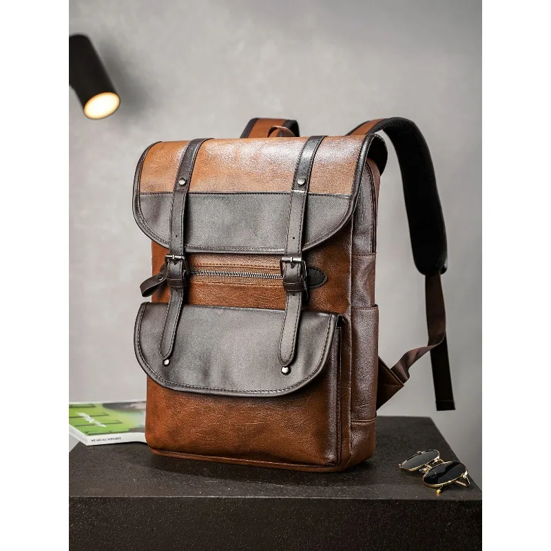 

Рюкзак мужской модный ретро мужской деловой компьютерный рюкзак дорожный водонепроницаемый кожаный рюкзак большой вместимости
