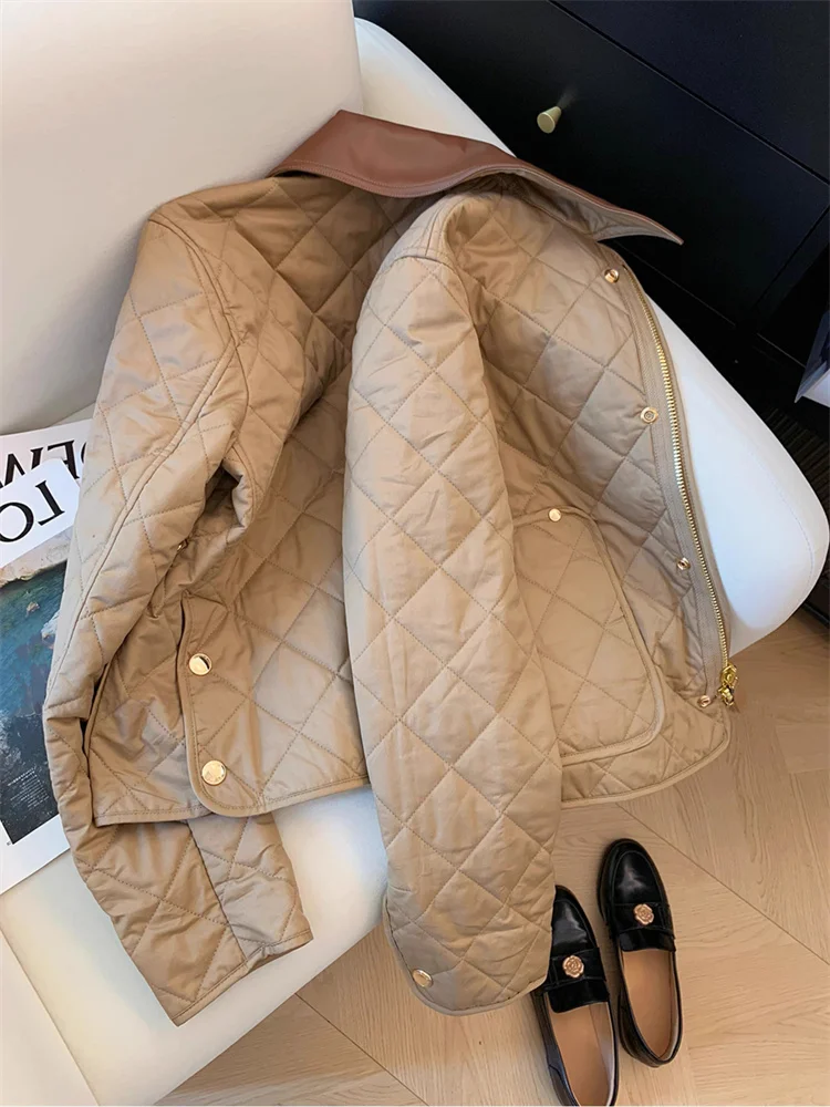 

Retro Design Lightweight Collar Cotton Jaet Khaki Loose Women's Faionable Outerwear Spring Autumn Winter