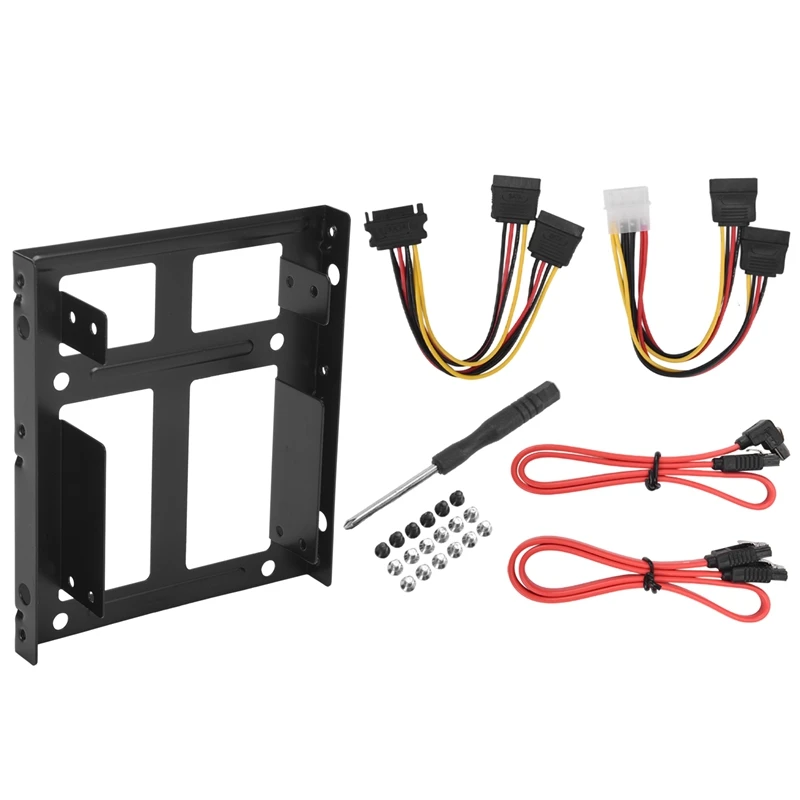 Dual SSD HDD Mounting Bracket 3.5 To 2.5 Internal Hard Disk Drive Kit Cables 2.5 Hard Disk Drive To 3.5 Bay Tray Caddy