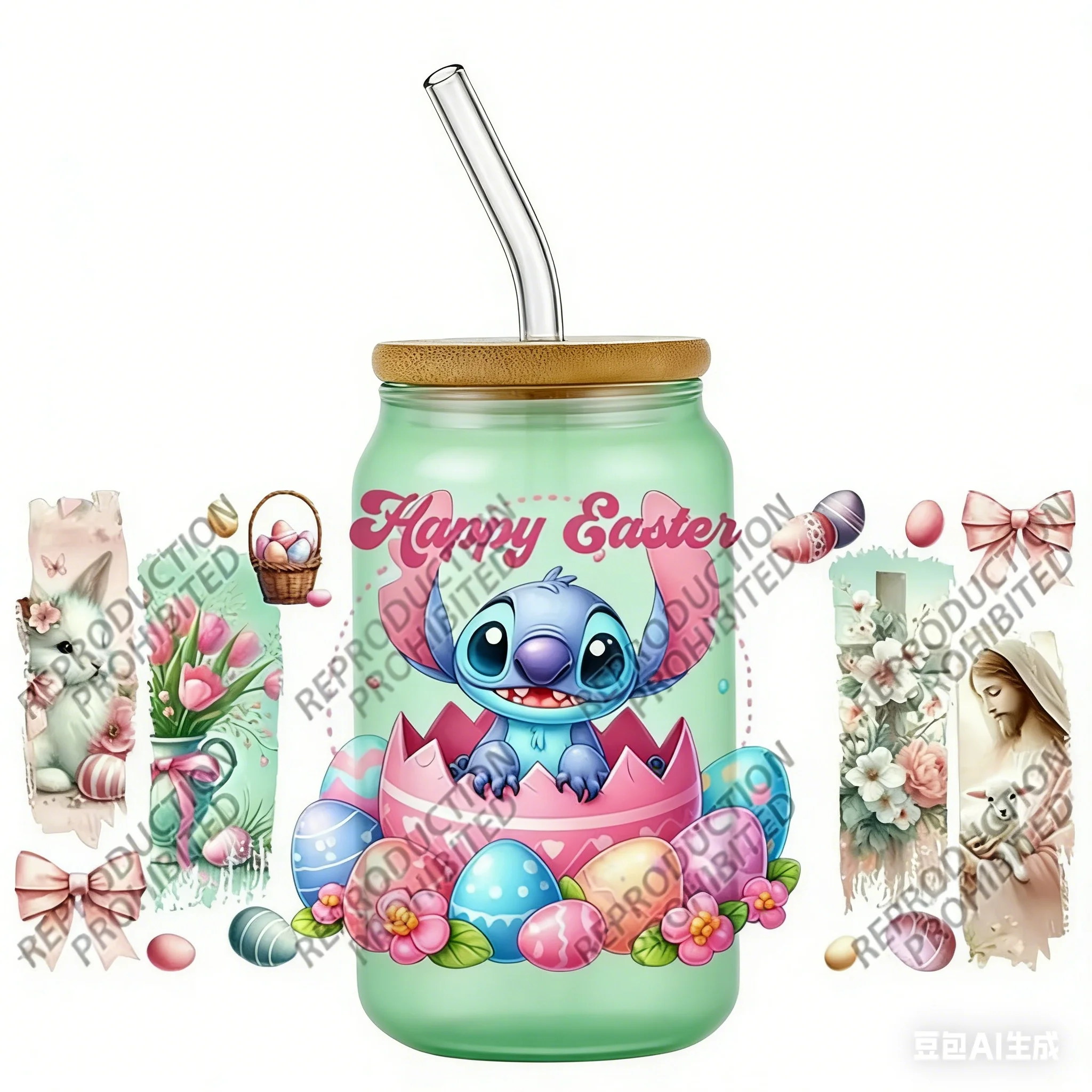 

New Easter Stitch Series Pattern 16oz UV DTF 3D Sticker Decals Wraps For Glass Can Cup Craft DIY Gift Creative