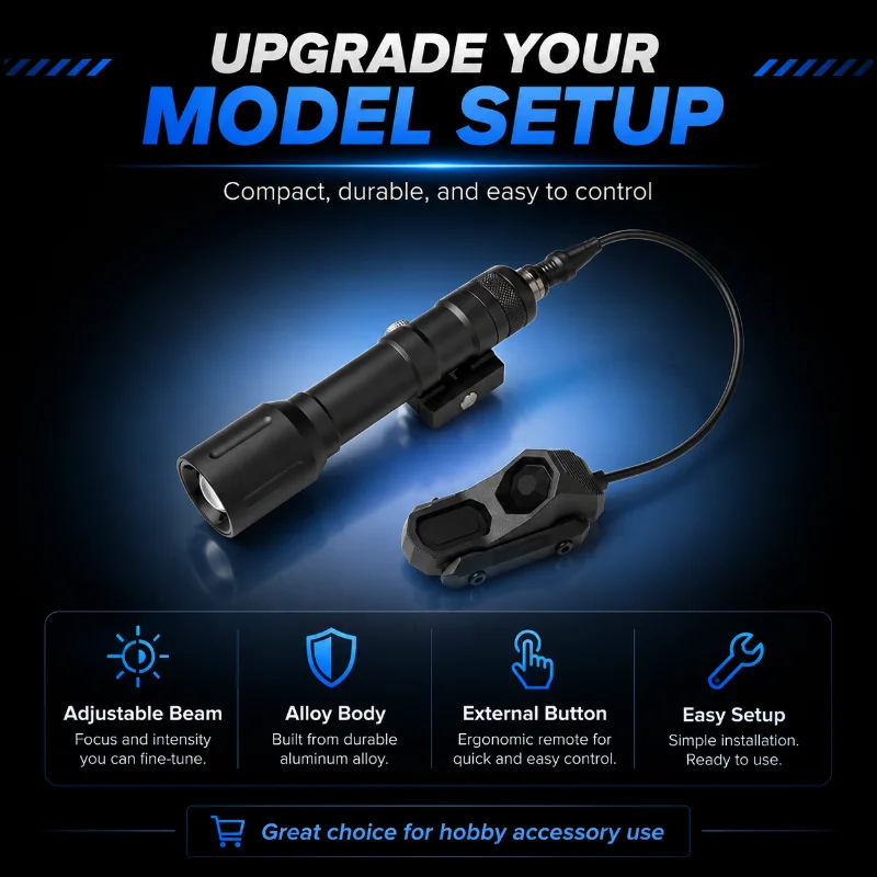 Small Adjustable Focus Alloy Flashlight with Remote Line Button - Hobby Collection Accessories