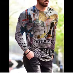 Économie à manches longues pour hommes, impression de motifs patchwork de rue, t-shirts décontractés 3D pour hommes, grande taille, printemps et automne, Y-6XL