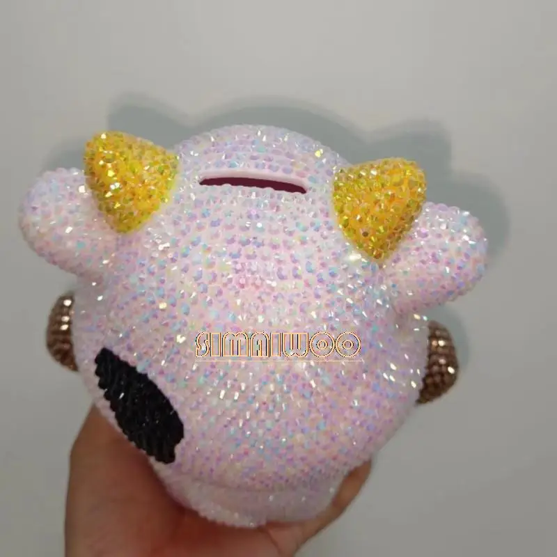 DIY Rhinestone Art Cow Doll Toy Coin Storage Kids Room Decorative Statue Mosaic Handcraft Crystal Cross Stitch Luxury Gift - view 4
