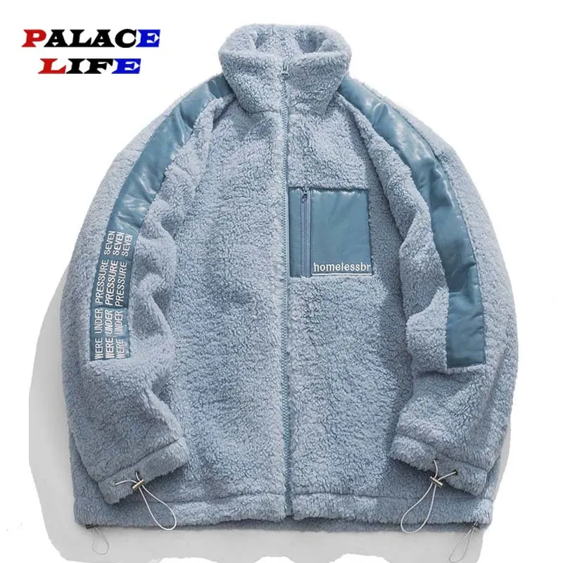 

Lamb Wool Parka Jacket Men Harajuku Patchwork Casual Zipper Jacket Coats Winter Cotton Casual Padded Jacket Outwear 2022