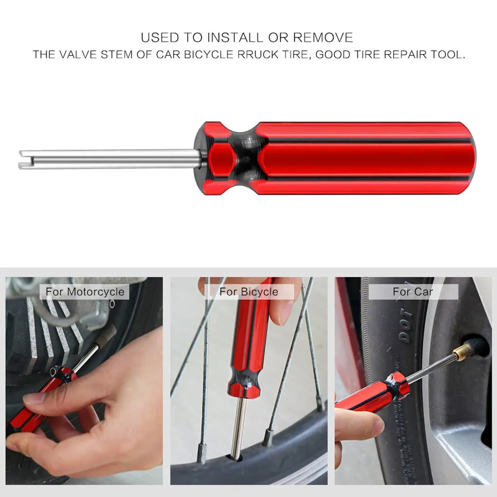 Tire Valve Core Removal Tools Wrench Plastic Handle Iron Plated Wrench Core Tire Repair Hand Tool for Car Bike Bicycle Motorcycl