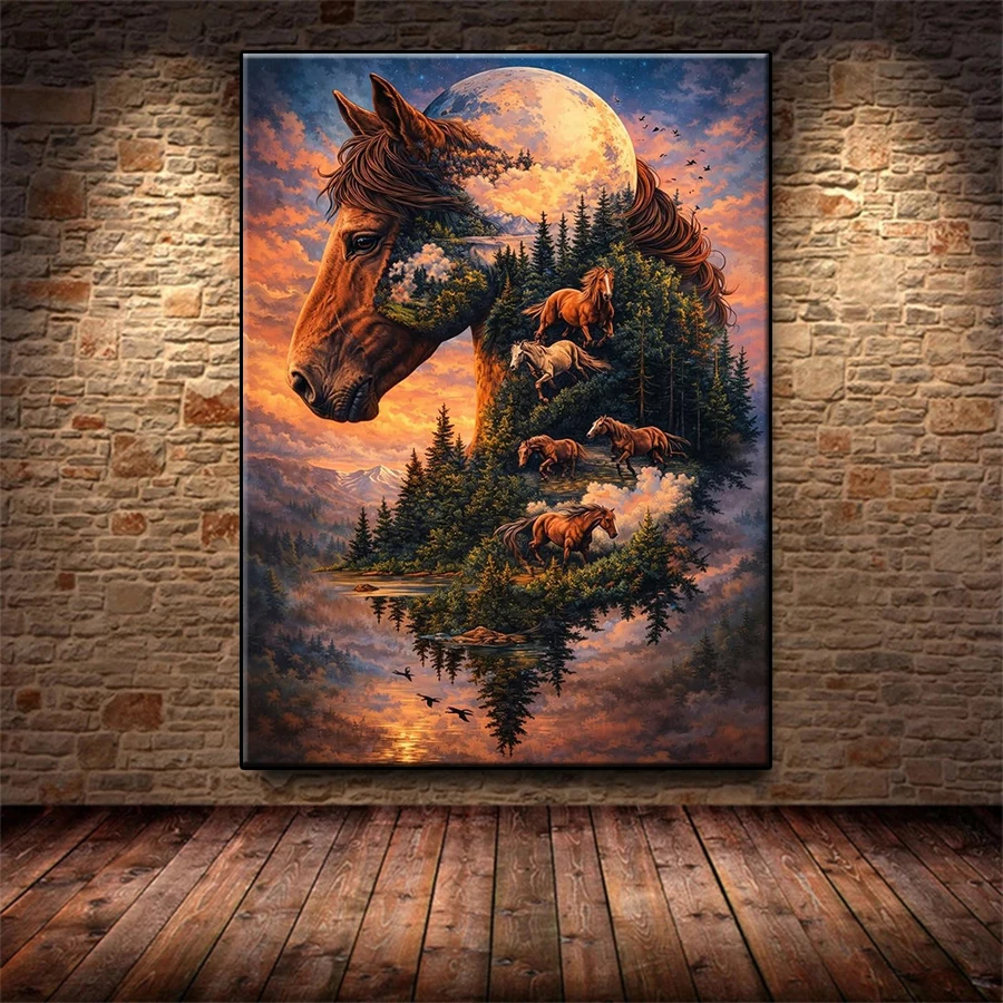 Diamond Painting Kit New Wildlife Horse Landscape Art Diamond Cross Stitch Embroidery Mosaic Painting Adult Home Decor