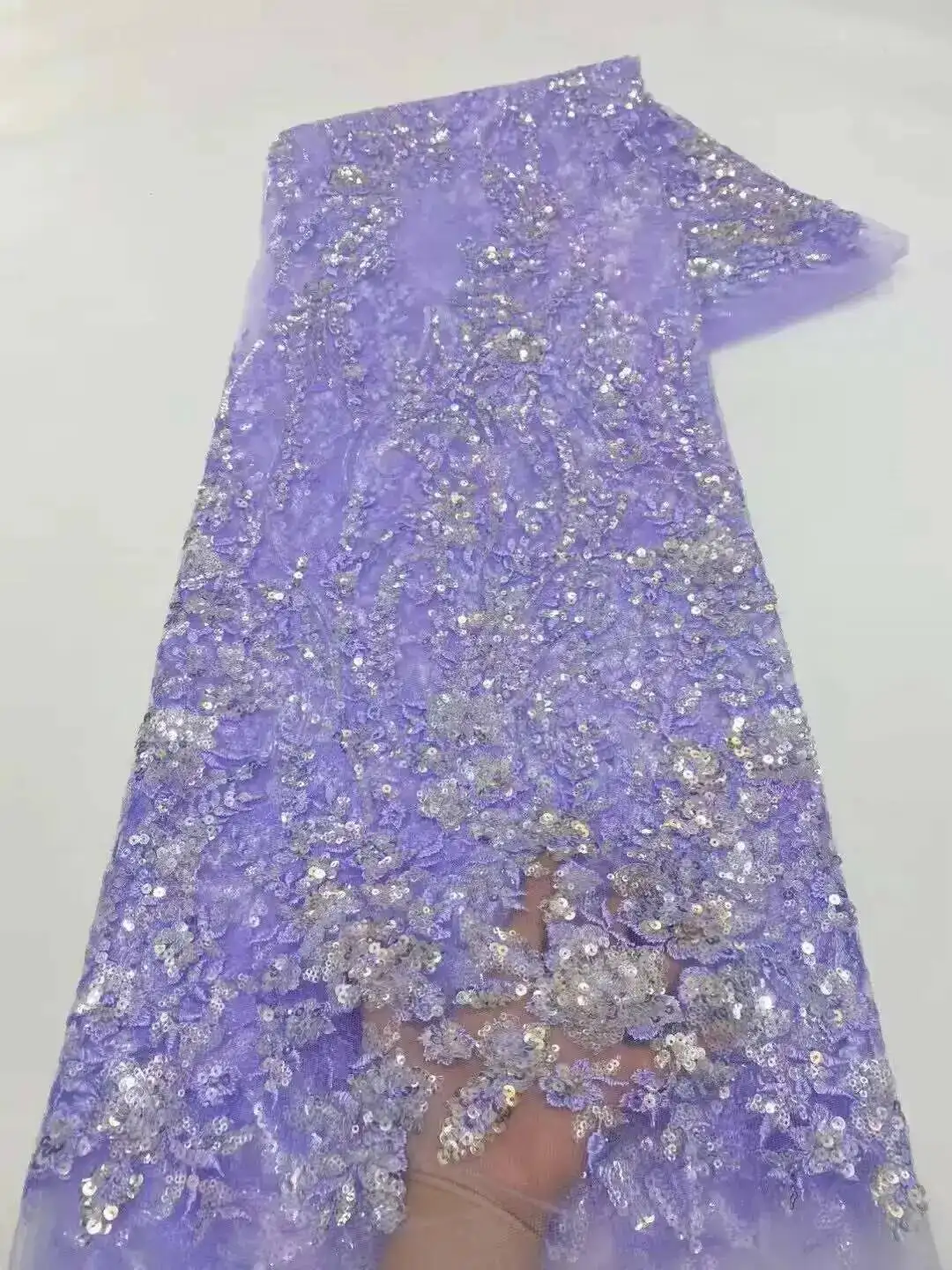 

Nigerian Lace Fabric with Sequins 2025 High Quality African French Mesh Lace Fabric For Women Wedding Dresses Sew
