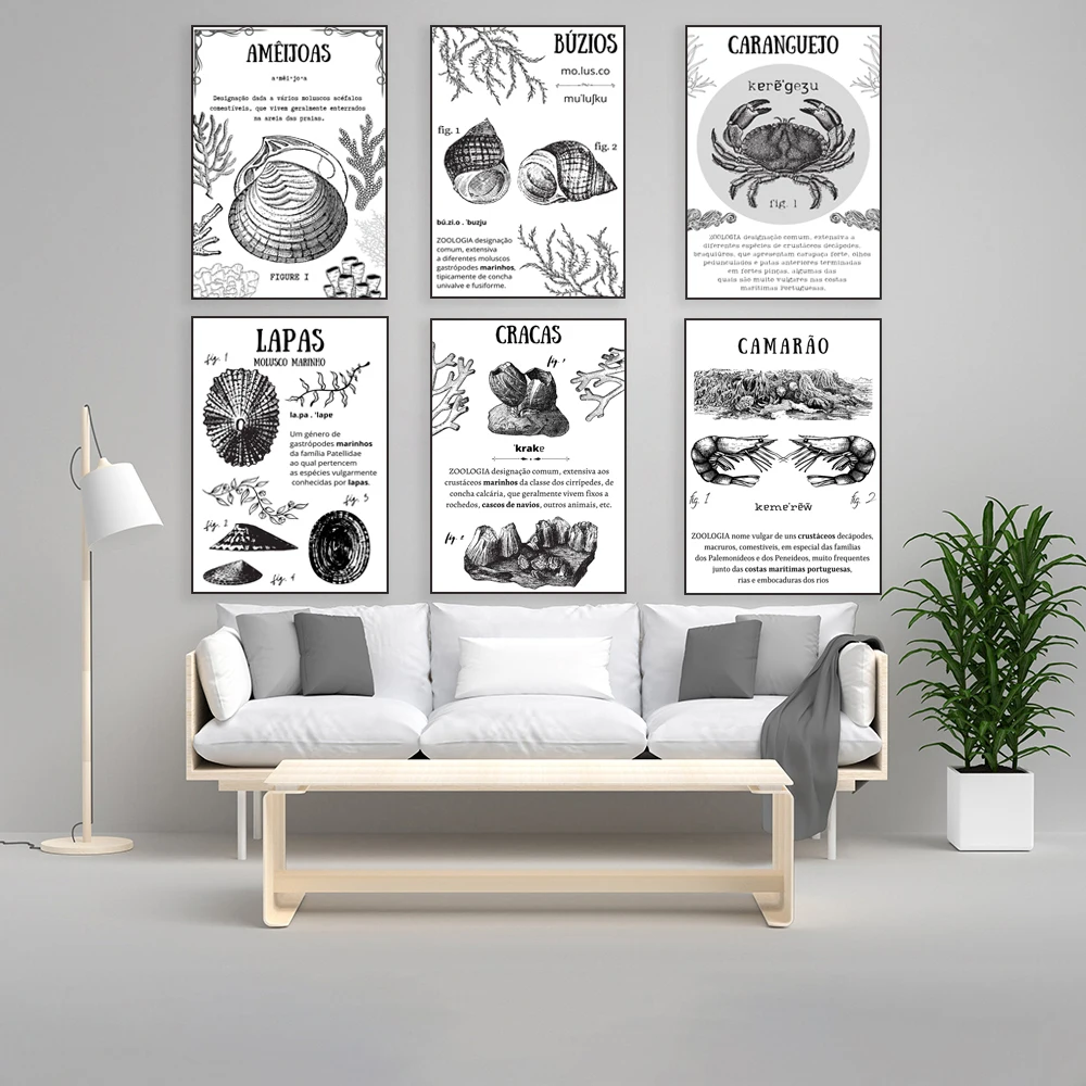 Portuguese seafood print, bohemian style print wall art, summer kitchen decor poster
