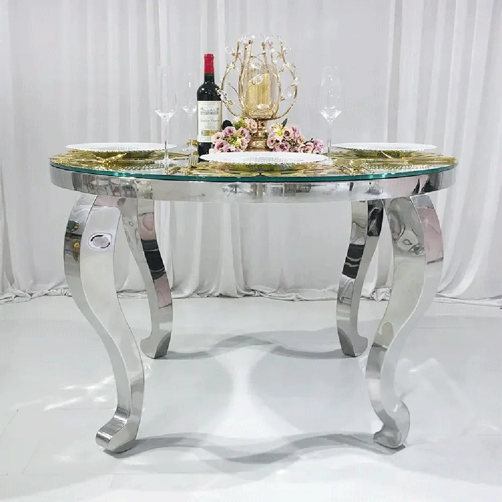 New Manufacturing Modern Mirror Glass Gold Stainless Steel Wedding Event Dining Table