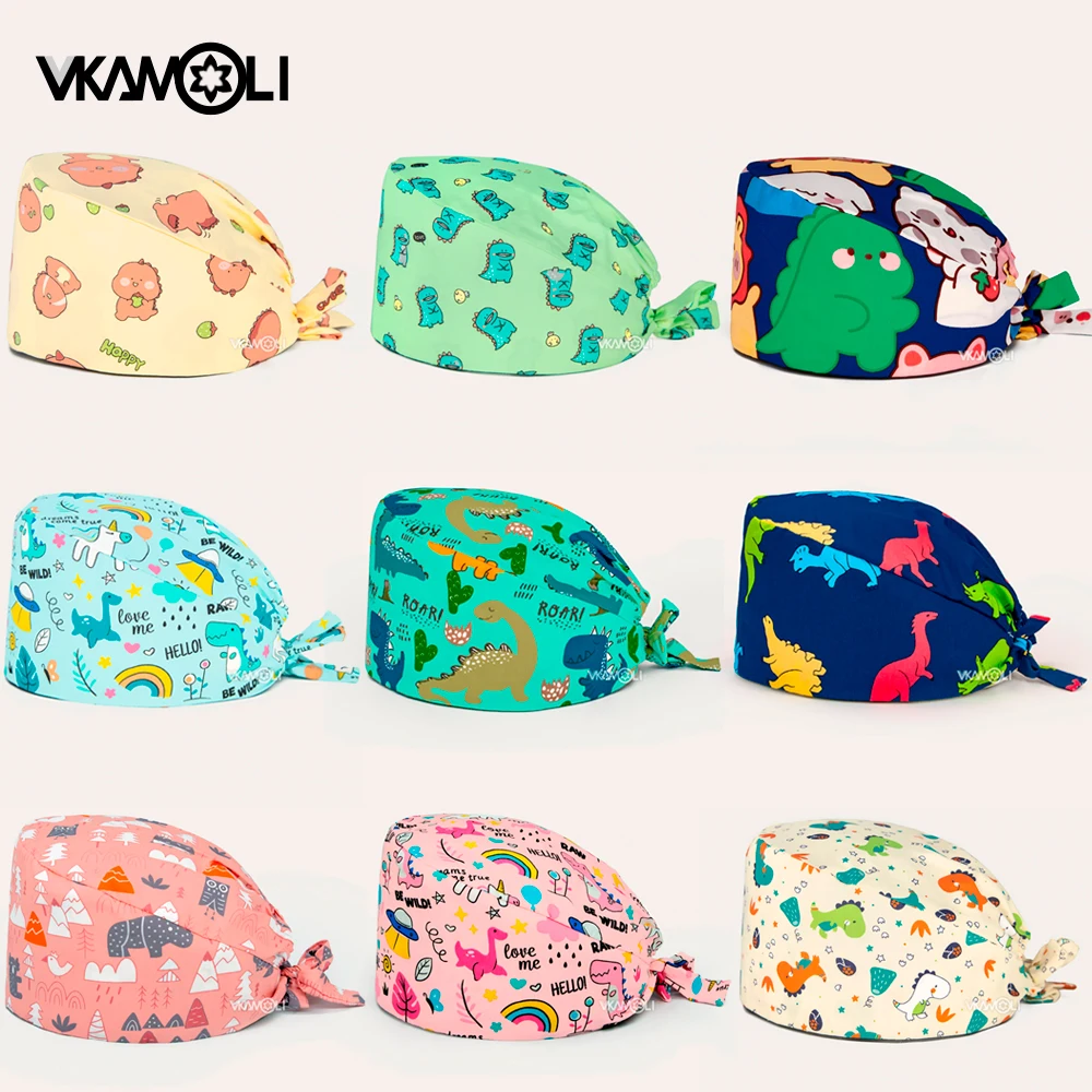 Cartoon Dinosaur series printed hospital surgical cap Reusable Hats  Protection Anti-dust Caps Breathable Caps Cover