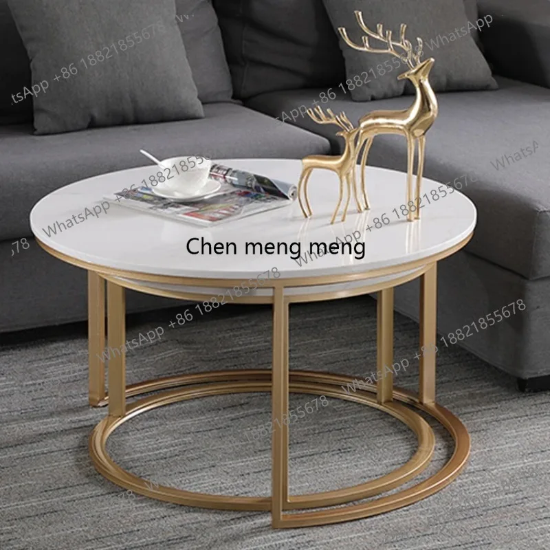 Minimalist Custom Stainless Steel Metal Material Top Marble Texture Wrought Iron Luxury Coffee Tables