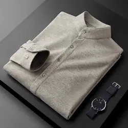 Men's Fashionable Thick Standing Collar Shirt with a High-end Feel Soft and Warm on Top