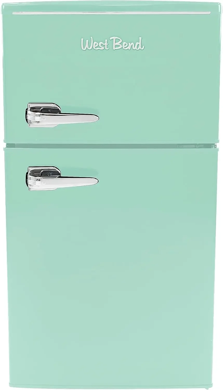 West Bend Mini Fridge with Freezer Retro-Styled for Home Office or Dorm,Manual Defrost and Adjustable Temperature,3 Cu.Ft,Green