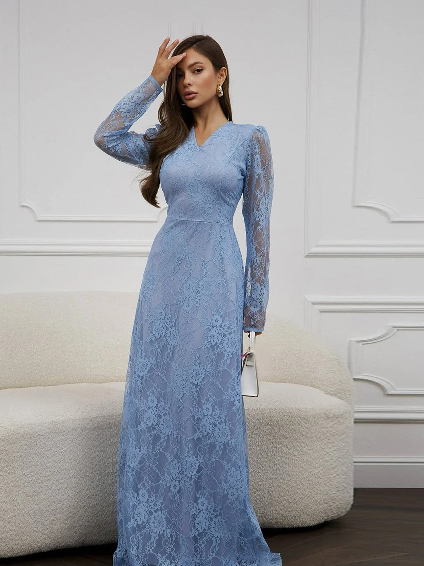 

Marthaqiqi кружевные женские ночные рубашки с v-образным вырезом, прозрачная ночная рубашка с длинными рукавами, платье до щиколотки, модные женские пижамы, зимние