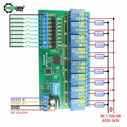 DC 12V 24V 8 Isolated Input & 8 Output DIN35 C45 Rail Box UART Relay Module RS485 Modbus RTU Control Switch Board Power Supply