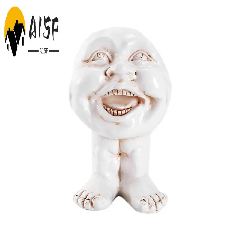 A15F-Funny Face Resin Sculpture In Flower Pot With Funny Expression Garden Supplies
