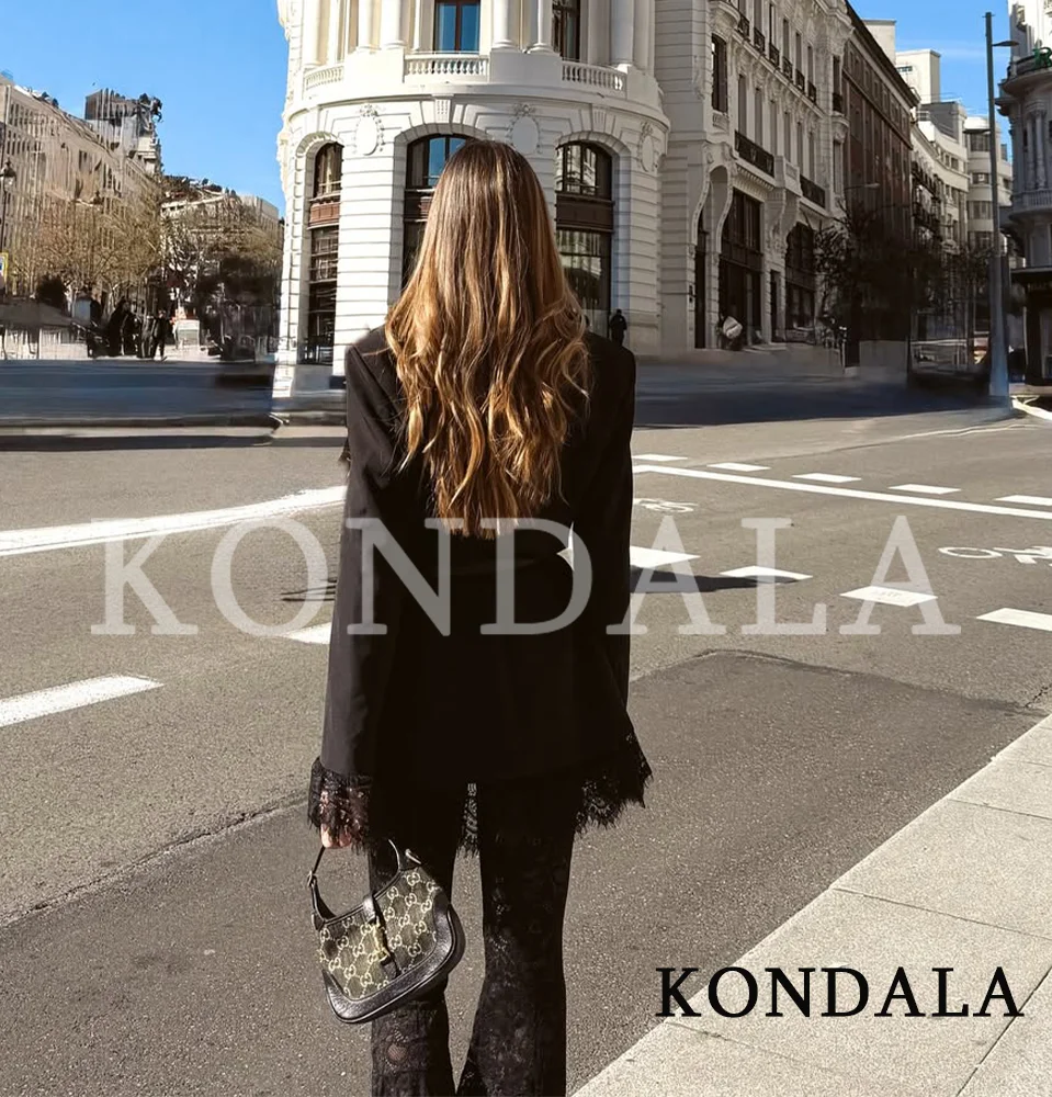 KONDALA Romantic Chic Lace Hem Blazer Women's High Street Buttons Slim Blazer New 2026 Spring Summer Trendy Holiday Lady Blazer