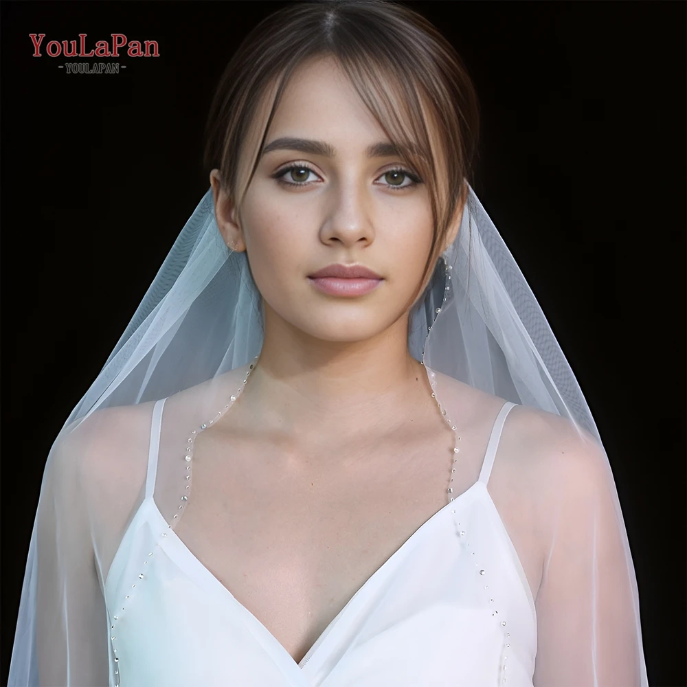 YouLaPan V33 Wedding Rheinstone Veil Glitter Veil Elbow Length Veil with Comb Wedding Women's Veil Crystal Beads Sparkling