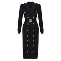 Four Colors Autumn And Winter New Fashionable Solid Color Texture Lapel Long Sleeved Double Breasted Long Commuter Women's Dress