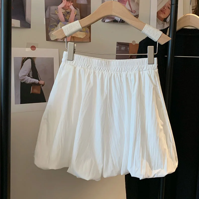 Kawaii Elastic High Waist Shorts For Women 2025 Summer New Casual Loose Basic Pink White Short Pants Y2K Korean Woman Clothing