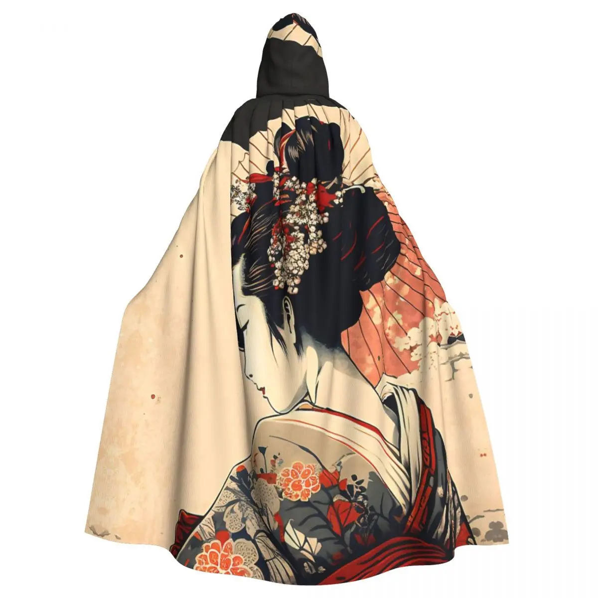 

Japanese Geisha Art Spiral Hooded Cloak Halloween Party Cosplay Woman Men Adult Long Witchcraft Robe Hood