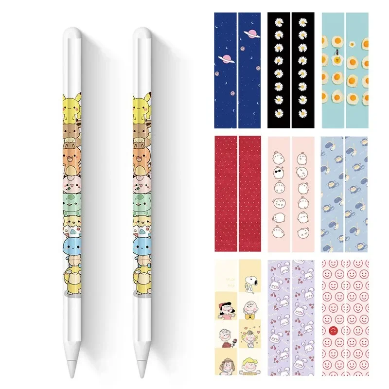 2 pz/lotto Cute Cartoon Rabbit Bear Flower Crayon Shin Chan Cover Film Sticker Skin per Apple Pencil 2