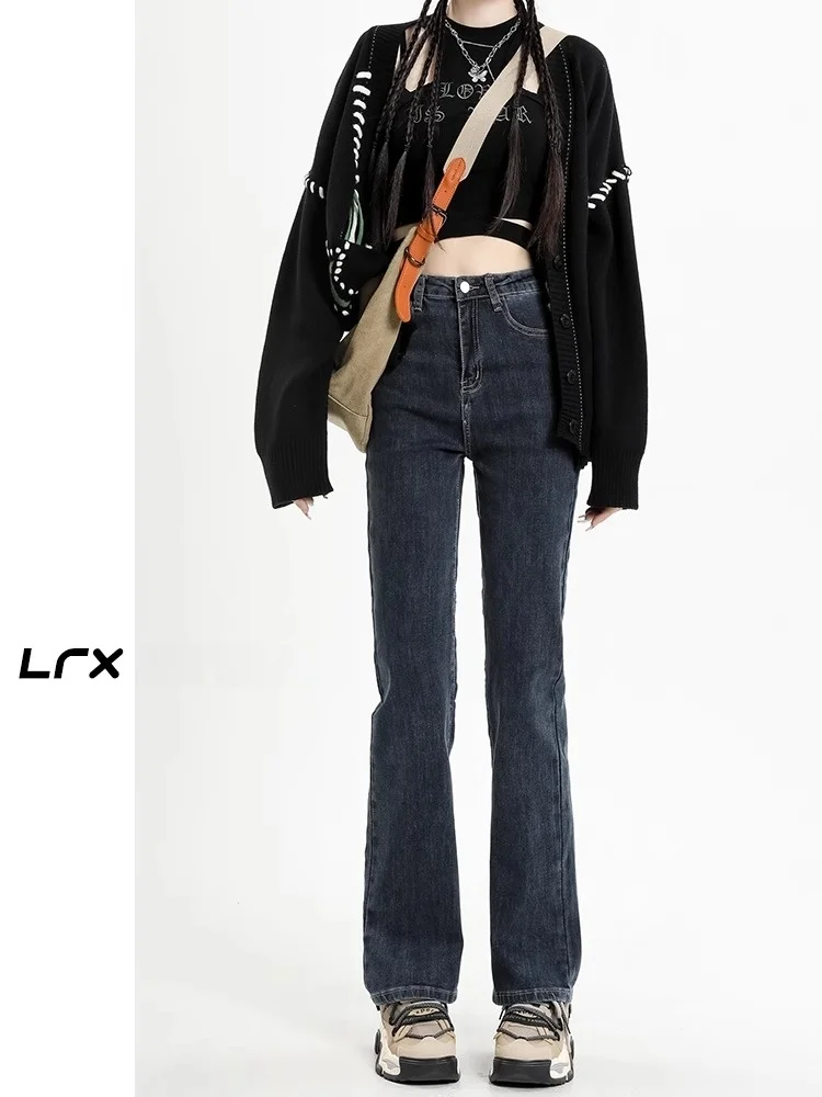 

High Waist Wide Leg Fleece Lined Straight Cut Jeans Women's Winter New Slimming Floor Length Ankle Bootcut Pants