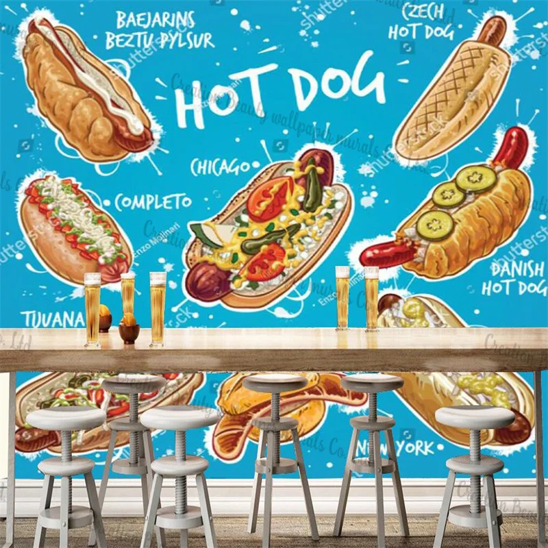 Fast Food Restaurant Industrial Decor Custom Mural Wallpaper Tijuana Bratwurst and Icelandic Hot Dog Snack Bar 3D Wall Paper