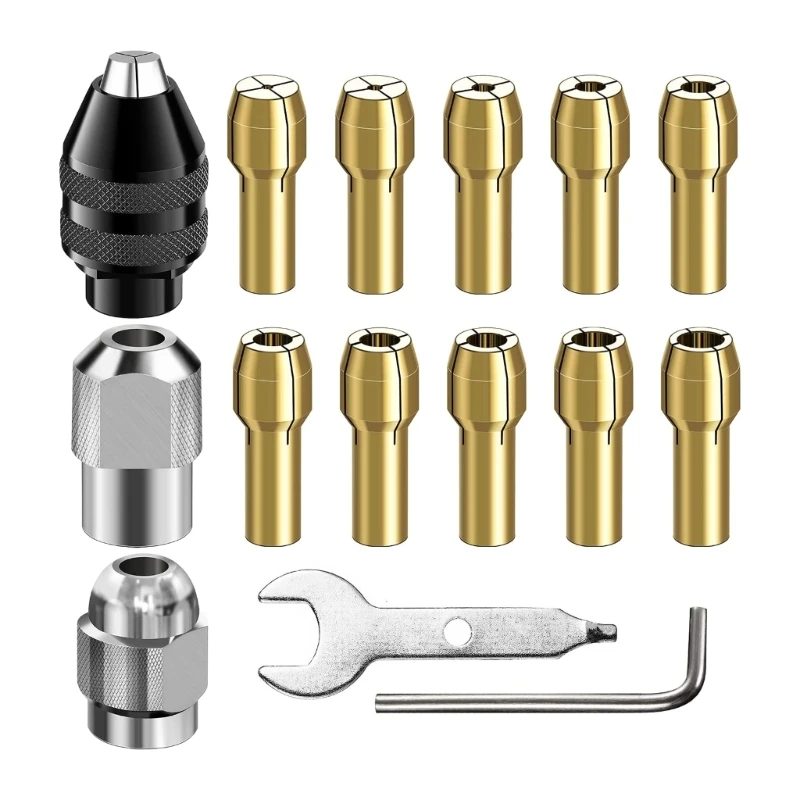 

15PCS 1/32" to 1/8" 4486 Drill Keyless Bit Chuck Shank Drill Chuck Collet Set