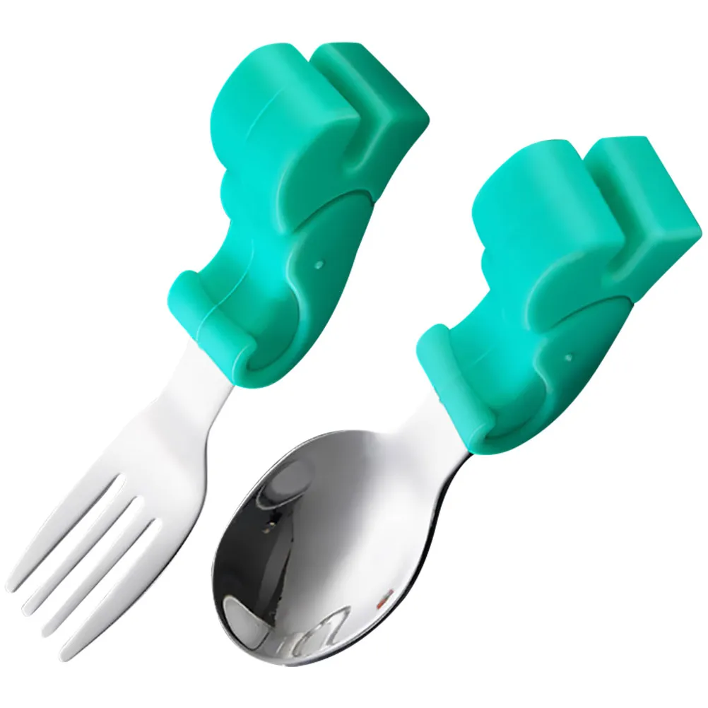 

Набор детских ложек и вилок с короткой ручкой из нержавеющей стали и пищевого силикона, безопасные приборы для кормления малышей, для обучения самостоятельному приему пищи