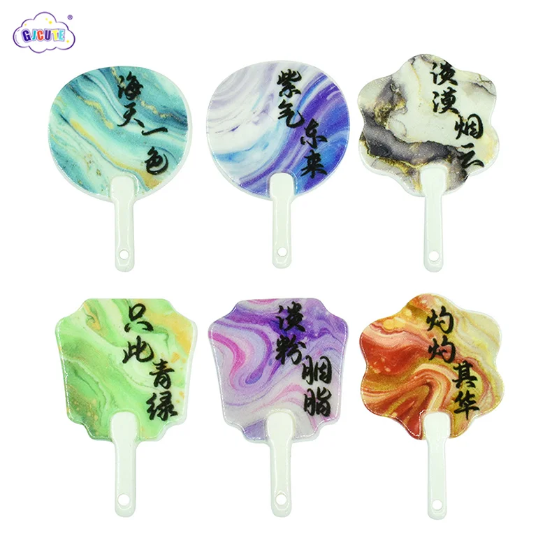 5pcs Dollhouse Miniature Chinese Style Fan DIY Key Chain Pendant Play House Toys Small Ornaments Accessories