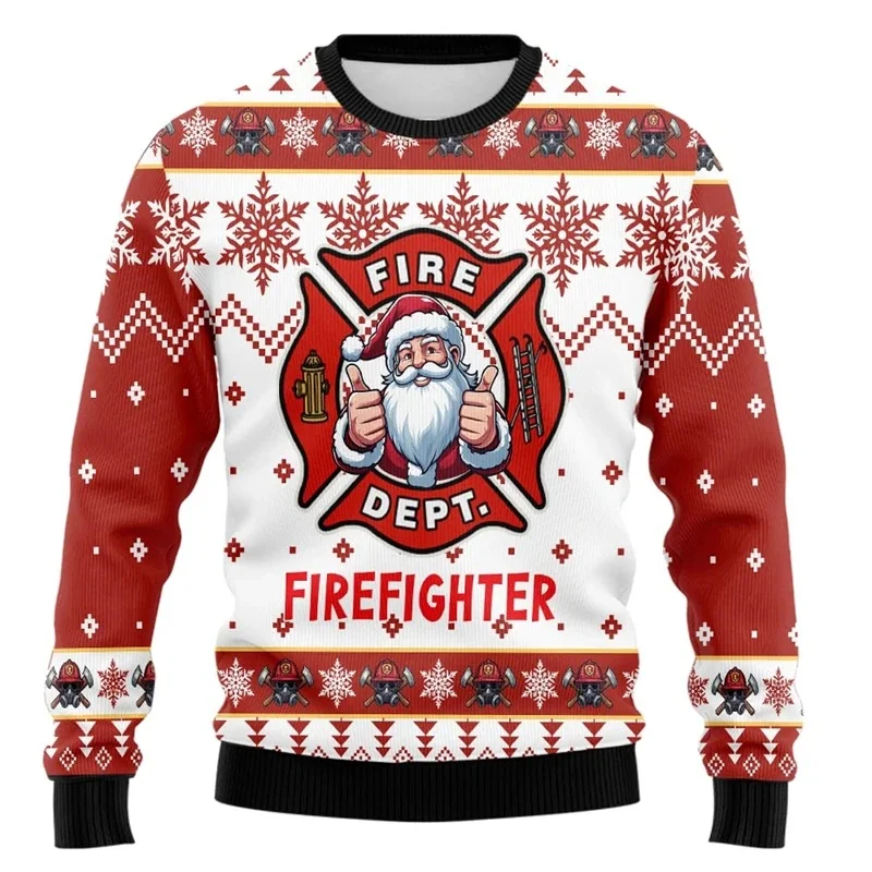 Firefighter Santa Claus Graphic Sweatshirts Fireman Car Ugly Christmas Sweater Fashion Job Tracksuit Funny Gifts Pullovers Tops