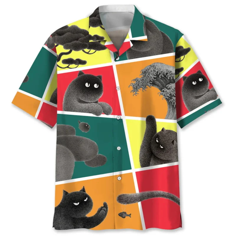 

3D Print Funny Animal Cat Sunflower Hawaiian Shirts Men's Summer Short Sleeve Cute Cat Surfing Beach Shirts Blouse Men T Shirt