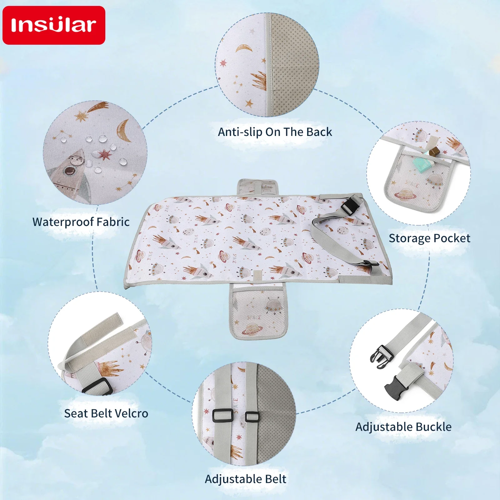 INSULAR Waterproof Airplane Seat Extender Cartoon Children Travel Hammock Bed Easy Clean Synthetic Fiber Pad