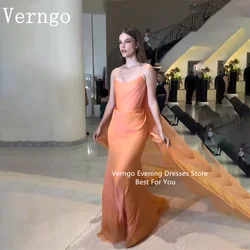 Verngo Orange Chiffon Prom Gown Strapless Mermaid Party Dress For Women Simple Pleat Crape Evening Gown