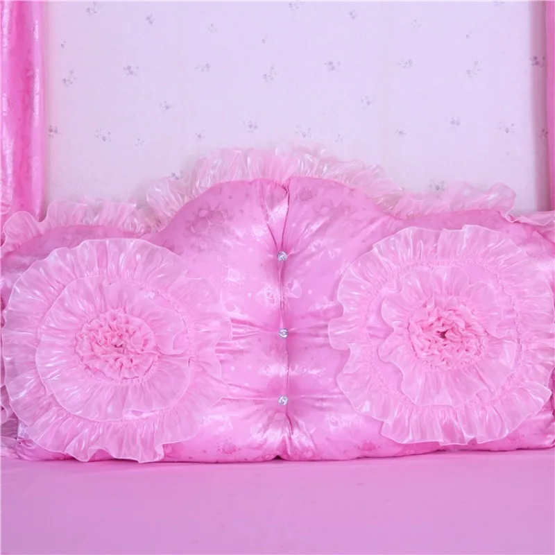 Korean Cotton Satin Headboard Back Cushion, Double Long Pillow Wedding Bedroom Bolster