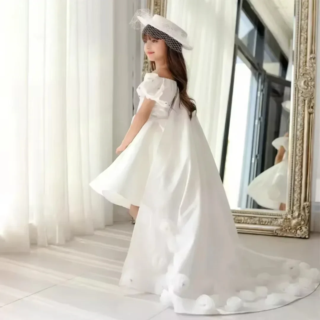 Custom Light Luxury Dress Women Wedding Guest Gown Girls Wedding Gown Birthday Party Pageant off Shoulder Puff Sleeve High Low