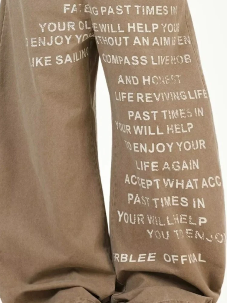 2025 Cyber Y2K Stijl Kaki Brief Gedrukt Baggy Jeans Broek Voor Mannen Kleding Rechte Casual Luxe Lange Broek Moda Hombre