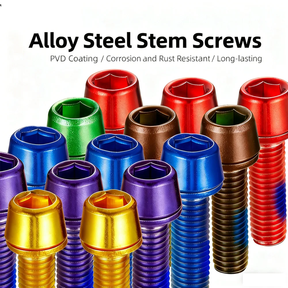 

6pcs/set Bicycle Handlebar Screws Cycling 6pcsTitanium-plated Colorful alloy steel M5*18MM MTB Bike Stem Riser Screw In Bolts