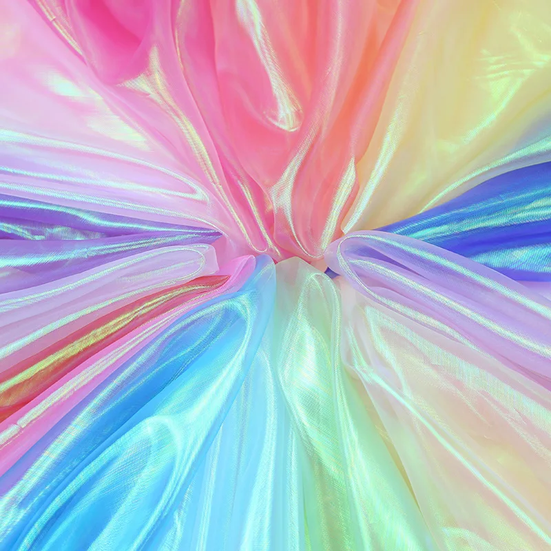 Fluoreszierender holografischer Mullstoff – bunter, glänzender, transparenter Voile für Bühnenkostüme, Hochzeitsdekoration und Heimwerkerarbeiten