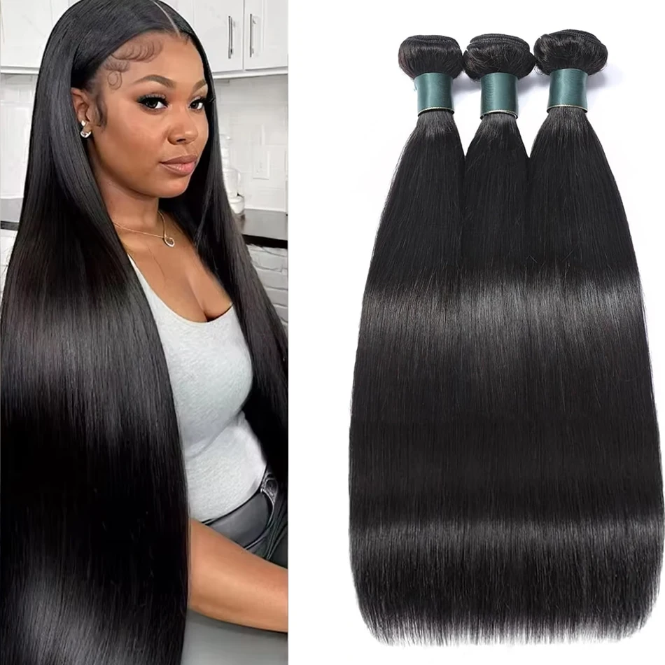 

14A 30, 40 дюймов, прямые пучки человеческих волос, 100% наращивание человеческих волос, натуральные черные бразильские пучки волос, 1/3/4 пучка