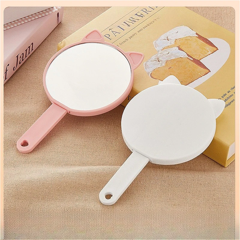 Ręczne lusterko do makijażu z uszkami kota i grzebień 2w1, przenośny zestaw do makijażu dla dziewcząt i podróży