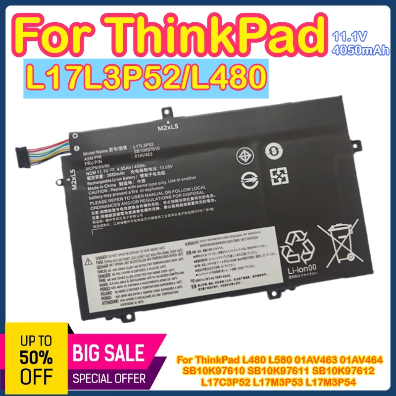 

L17L3P52/L480 Аккумулятор для ThinkPad L480 L490 L580 L590 L14 L15 Gen 1/2