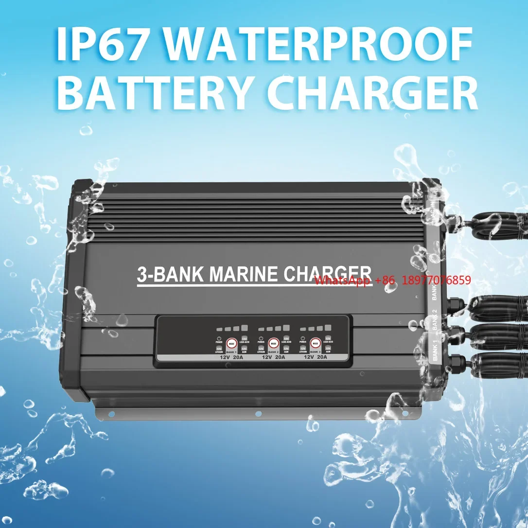 Professional 2-Bank IP67 Waterproof Marine Onboard Charger 12V 10A 36V 10A Lead Acid Battery Charger Over-Charging Protection