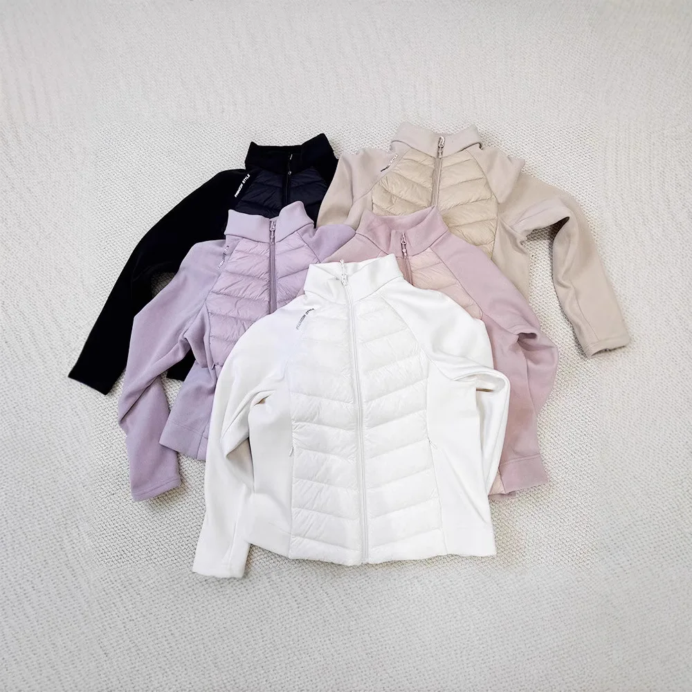 Autumn/Winter 90 White Duck Down Jacket Lightweight Outdoor Sports Yoga Wear Women's Spliced Stand Collar Short Jacket